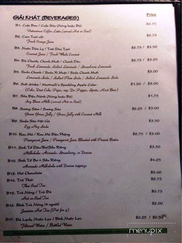 Pho Hoa Soan Ben Them Cu - Garden Grove, CA menu_pic