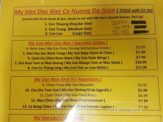 Quan Ca My Van - Garden Grove, CA menu_pic