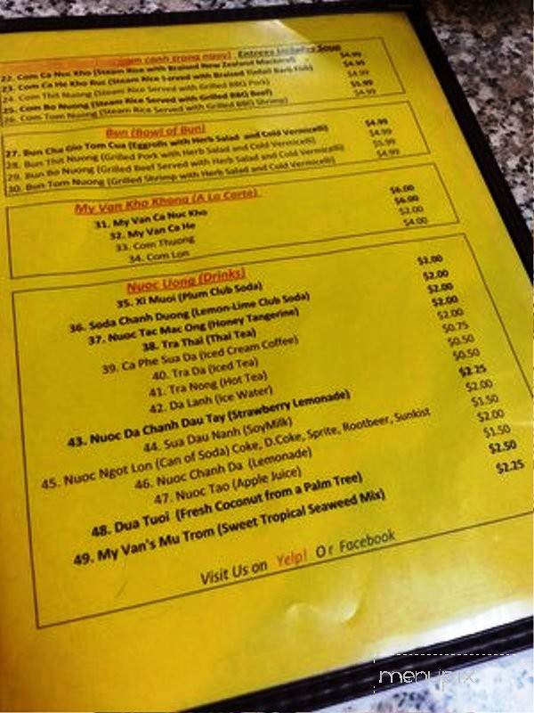 Quan Ca My Van - Garden Grove, CA menu_pic