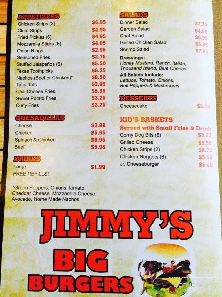 Jimmy's Big Burgers - Garland, TX menu_pic