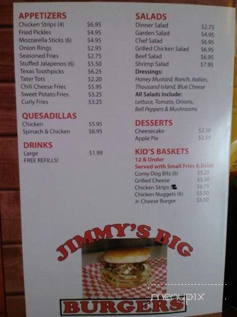 Jimmy's Big Burgers - Garland, TX menu_pic