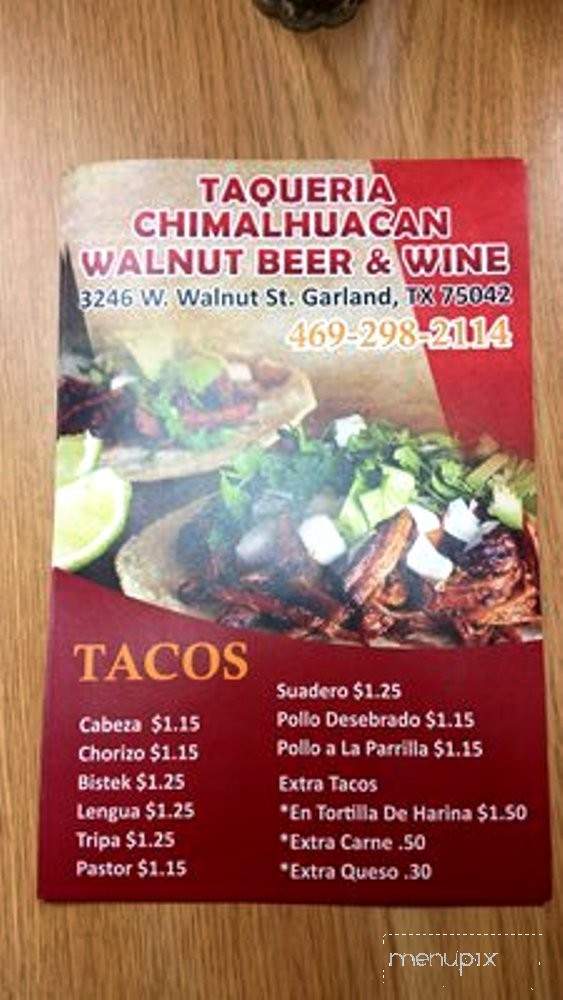 Taqueria Chimalhuacan - Garland, TX menu_pic