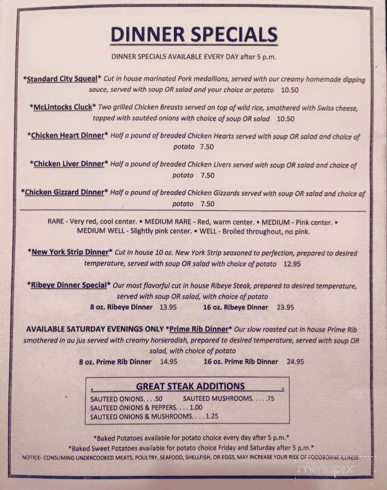 McLintock's Saloon & Steakhouse - Girard, IL menu_pic