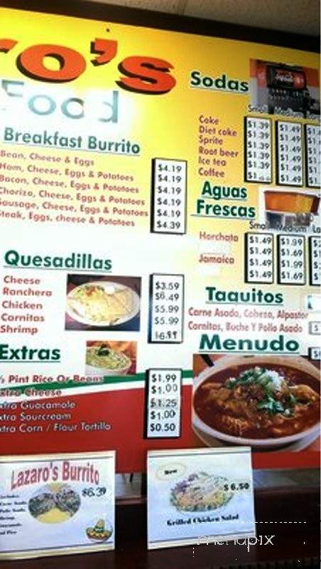 Lazaro's Mexican Food - Glendale, AZ menu_pic