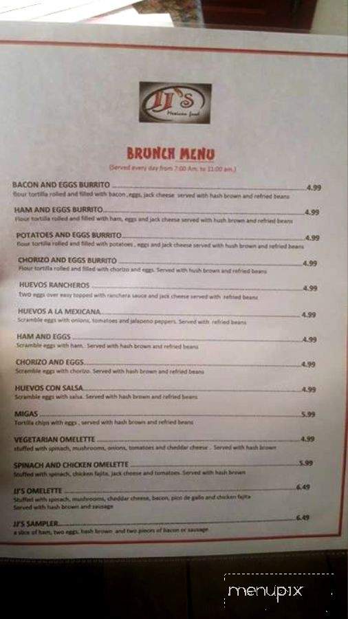 JJ's Mexican Food - Granbury, TX menu_pic