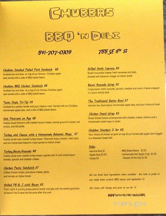 Chubbas BBQ and Deli - Grants Pass, OR menu_pic