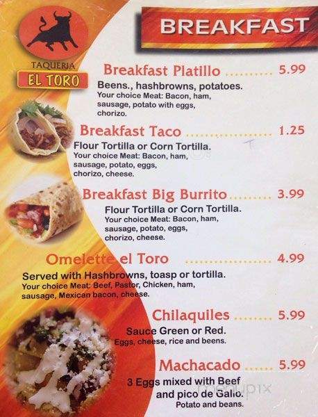 Taqueria El Toro - Haltom City, TX menu_pic