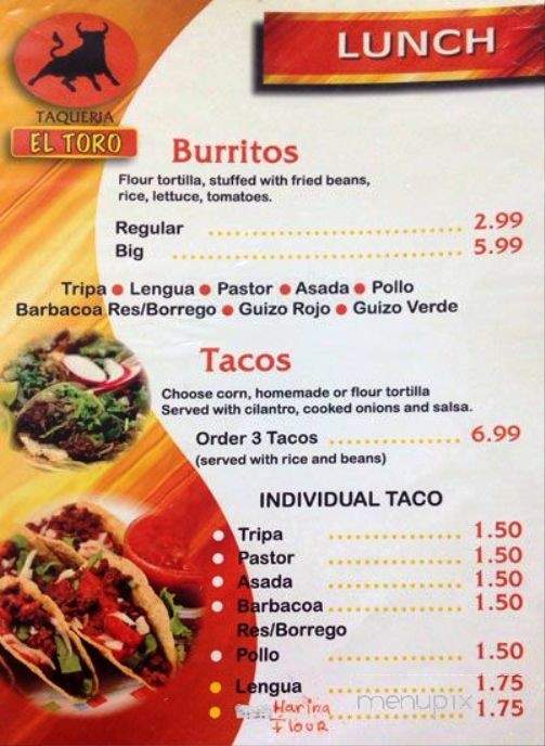 Taqueria El Toro - Haltom City, TX menu_pic