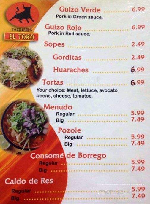 Taqueria El Toro - Haltom City, TX menu_pic