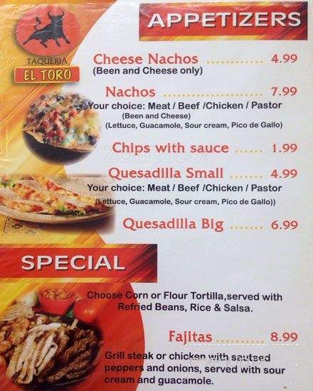 Taqueria El Toro - Haltom City, TX menu_pic