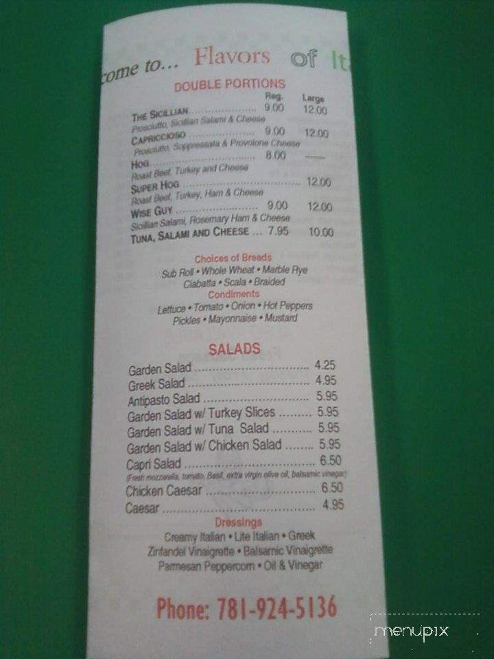 Flavors of Itlaly - Hanover, MA menu_pic