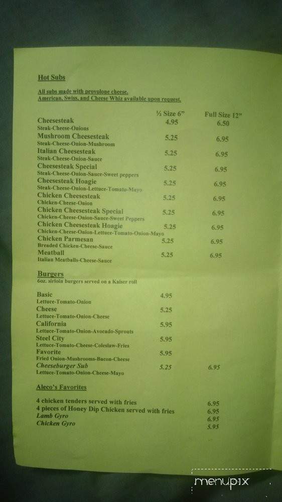Aleco's Steak & Hoagie - Harrisburg, PA menu_pic