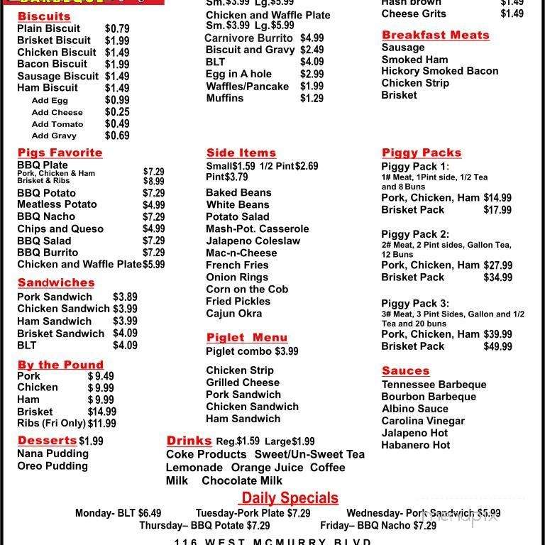 Pig Pen Barbeque - Hartsville, TN menu_pic