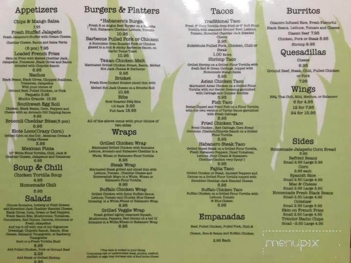Habanero Tex Mex - Holbrook, NY menu_pic