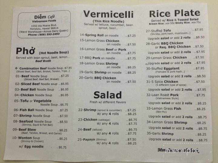 Diem Cafe - Honolulu, HI menu_pic