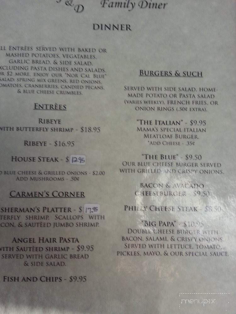 J & D Family Diner - Hornbrook, CA menu_pic