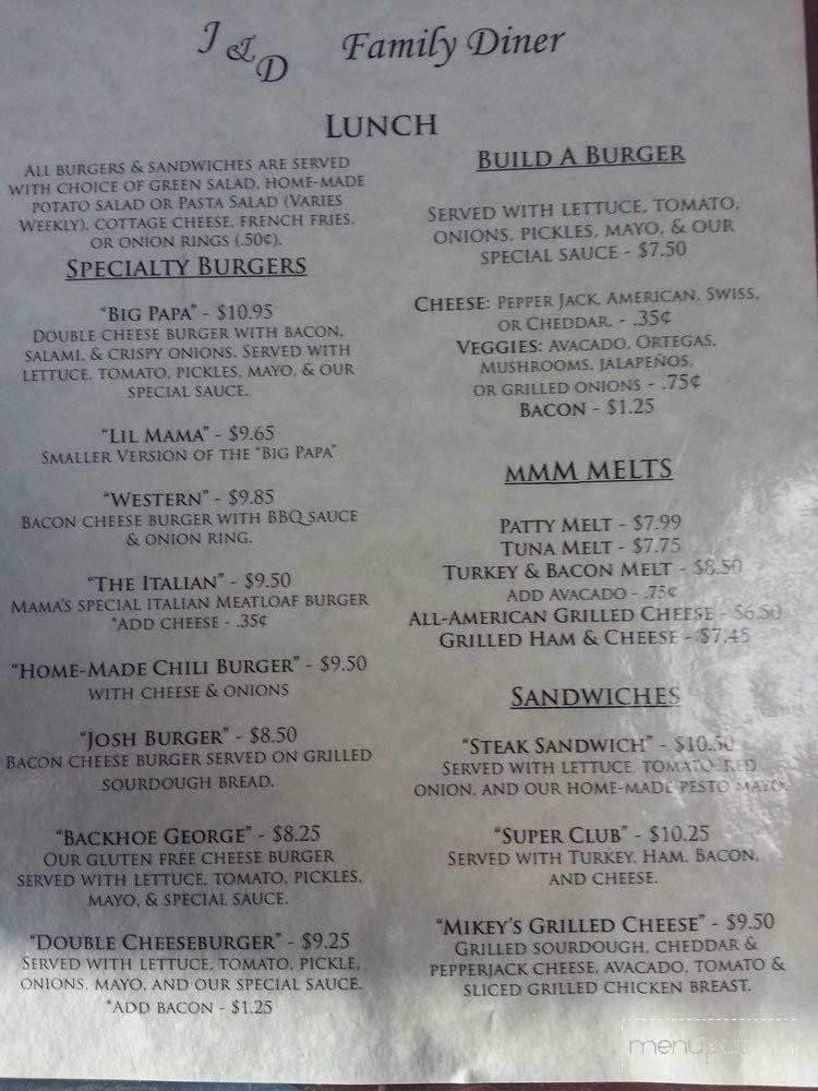 J & D Family Diner - Hornbrook, CA menu_pic