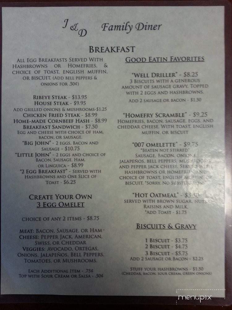 J & D Family Diner - Hornbrook, CA menu_pic