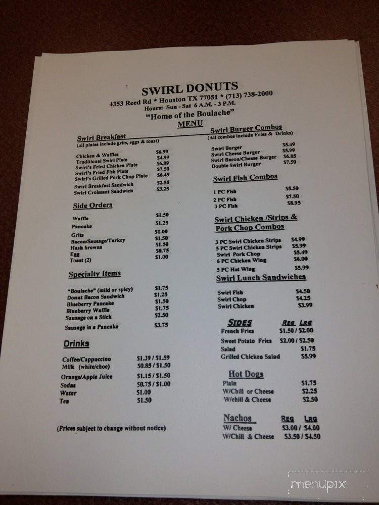 Swirl Donuts - Houston, TX menu_pic