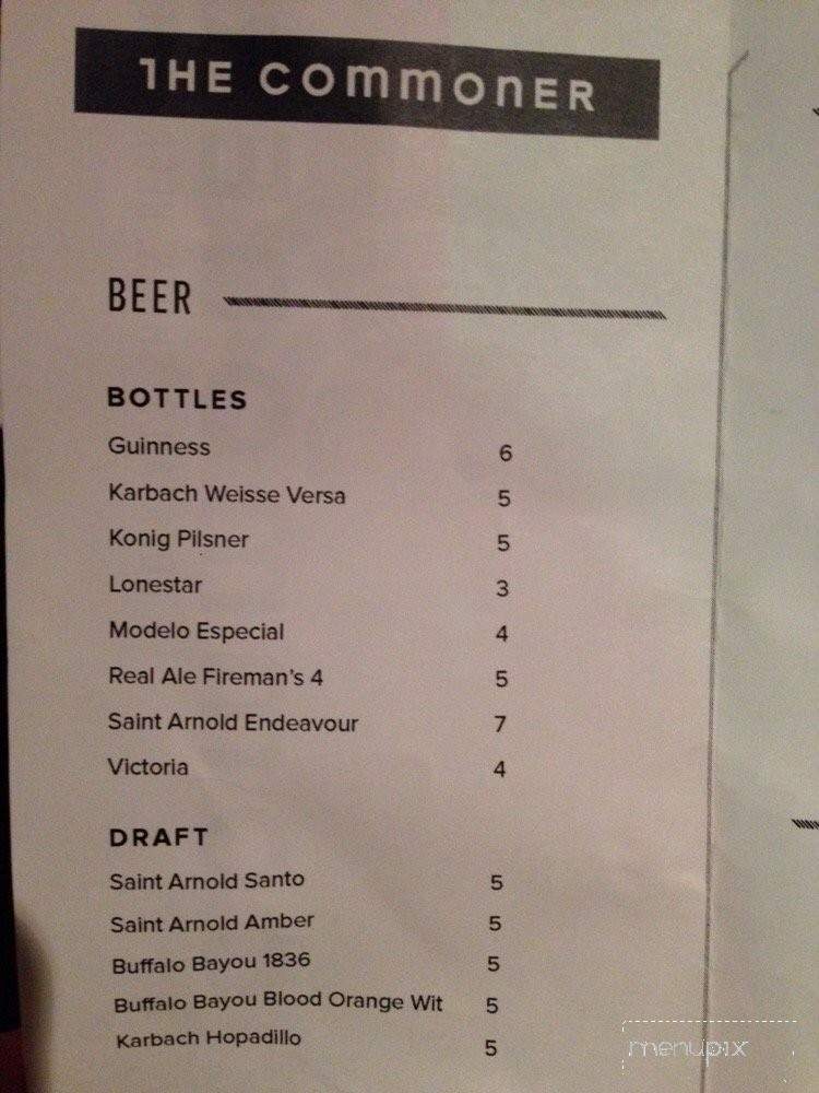 The Commoner - Houston, TX menu_pic