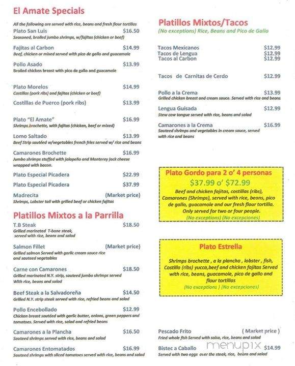 El Amate Restaurant - Hyattsville, MD menu_pic