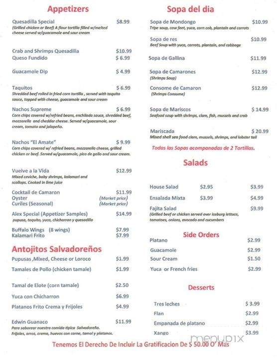El Amate Restaurant - Hyattsville, MD menu_pic