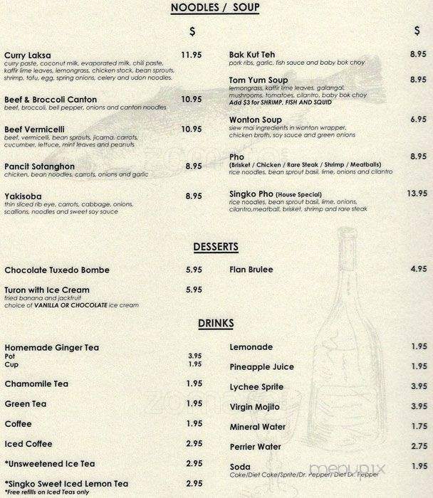 Singko Bistro Asian Fusion - Irving, TX menu_pic