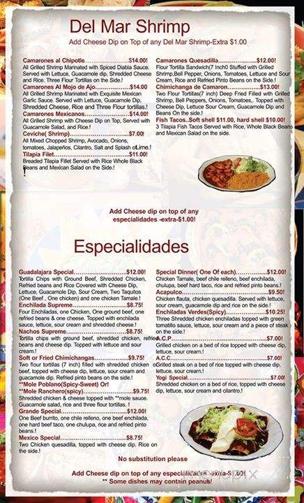 Acapulco Mexican Restaurant and Bar - Irwin, PA menu_pic