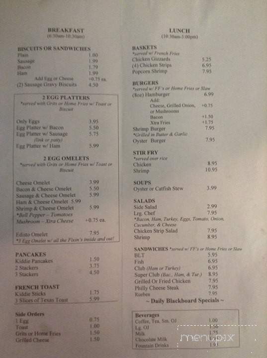 Flo's Diner - Jacksonboro, SC menu_pic