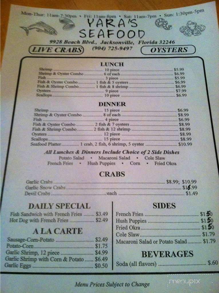 Yara Restaurant - Jacksonville, FL menu_pic