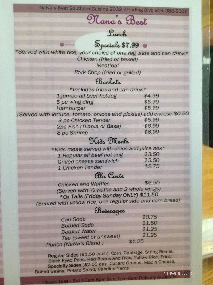 Nana's Best Southern Cuisine - Jacksonville, FL menu_pic