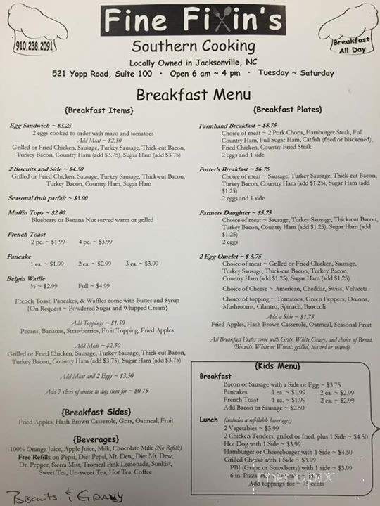 Fine Fixin's - Jacksonville, NC menu_pic