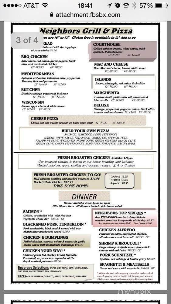 Neighbors Grill & Pizza - Jefferson, WI menu_pic