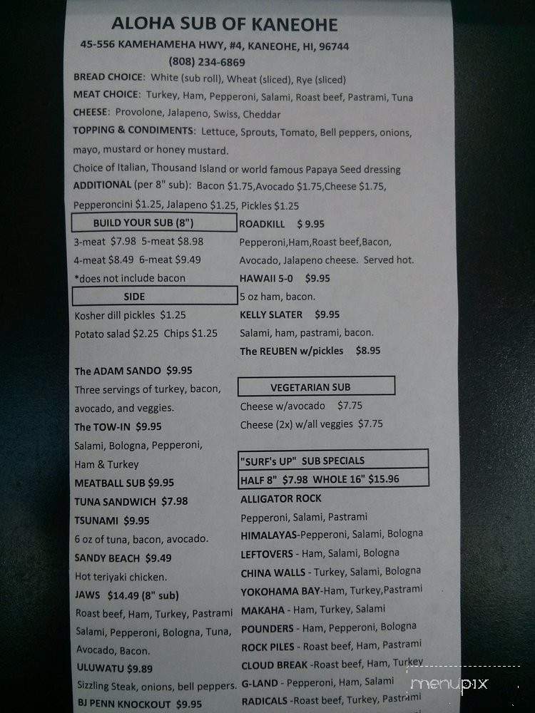 Aloha Sub of Kaneohe - Kaneohe, HI menu_pic