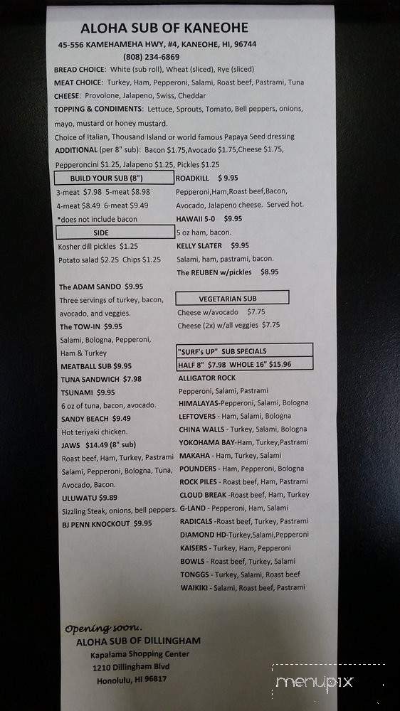 Aloha Sub of Kaneohe - Kaneohe, HI menu_pic