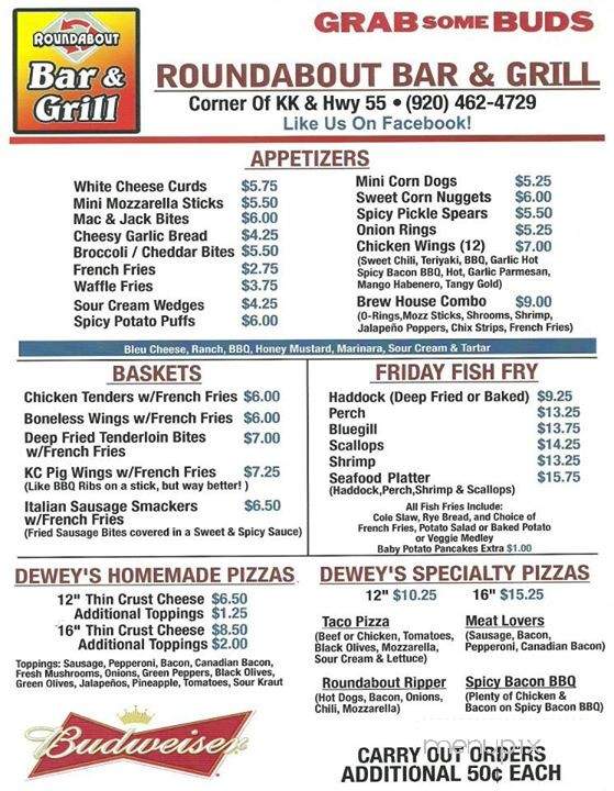 Roundabout Bar and Grill - Kaukauna, WI menu_pic
