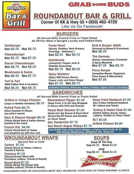 Roundabout Bar and Grill - Kaukauna, WI menu_pic
