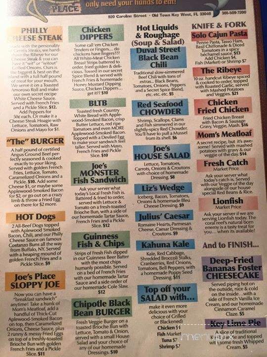 Joe's Place - Key West, FL menu_pic