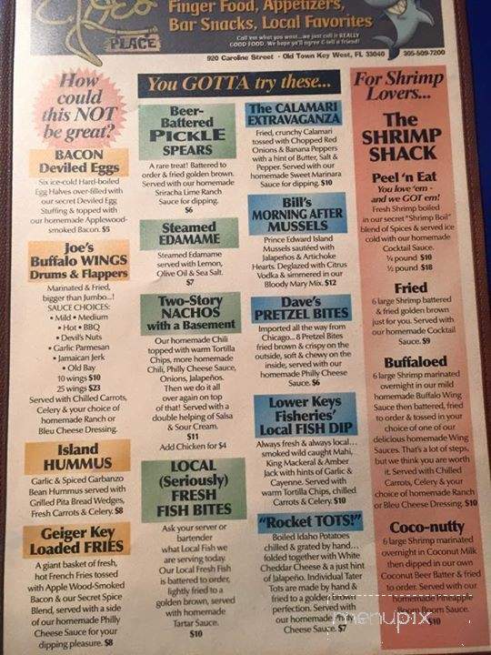 Joe's Place - Key West, FL menu_pic