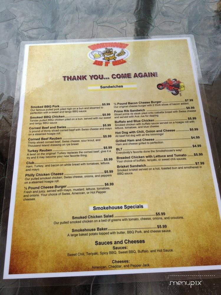 Menu of Smokehouse Bar & Grill in Kingston, TN 37763