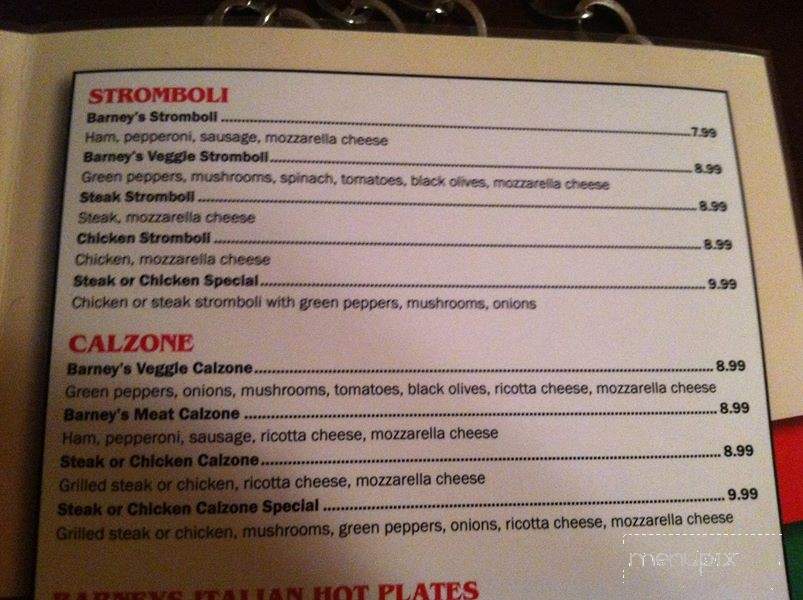 Barney's Pizzaria & Grill - Kinston, NC menu_pic