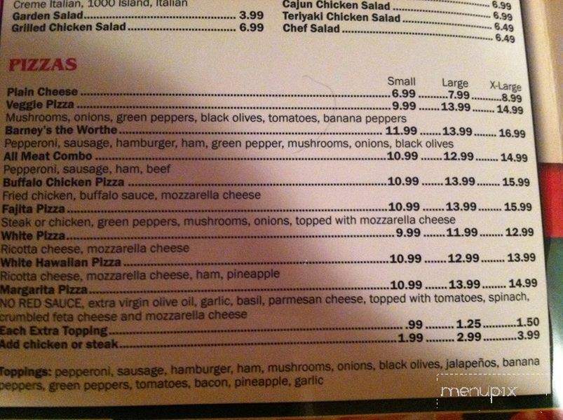Barney's Pizzaria & Grill - Kinston, NC menu_pic