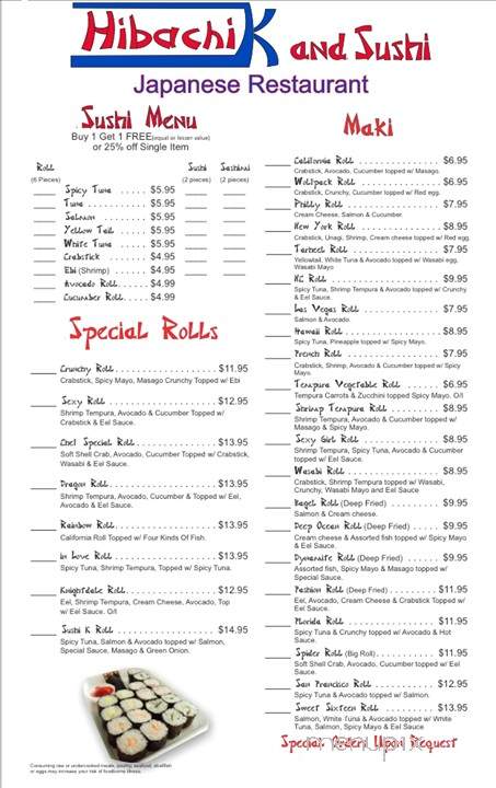 Hibachi K Express - Knightdale, NC menu_pic