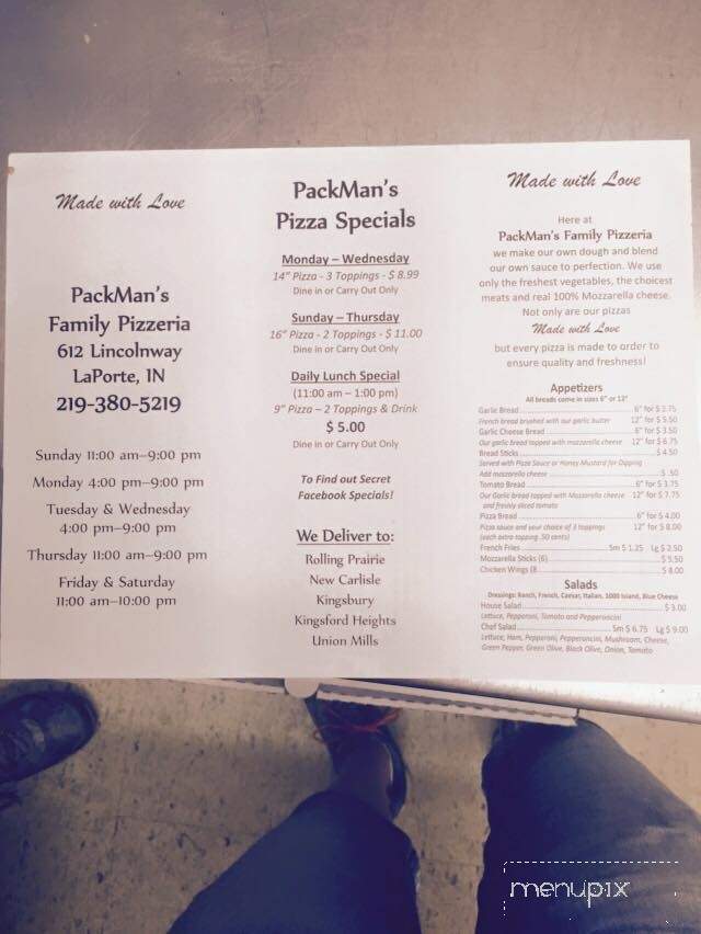 Packman's Family Pizzeria - La Porte, IN menu_pic