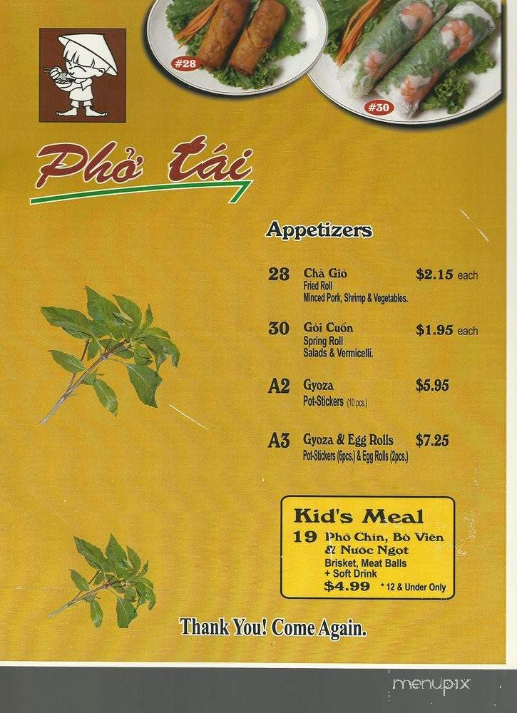 Pho Tai - Lacey, WA menu_pic