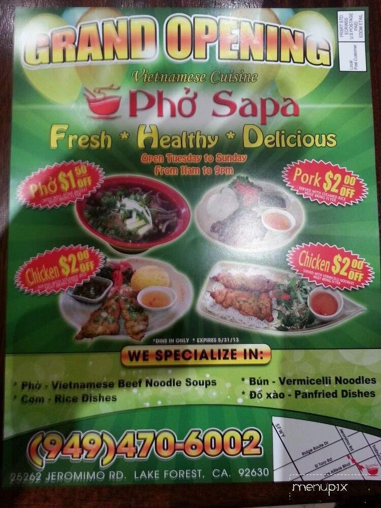 Pho Sapa - Lake Forest, CA menu_pic