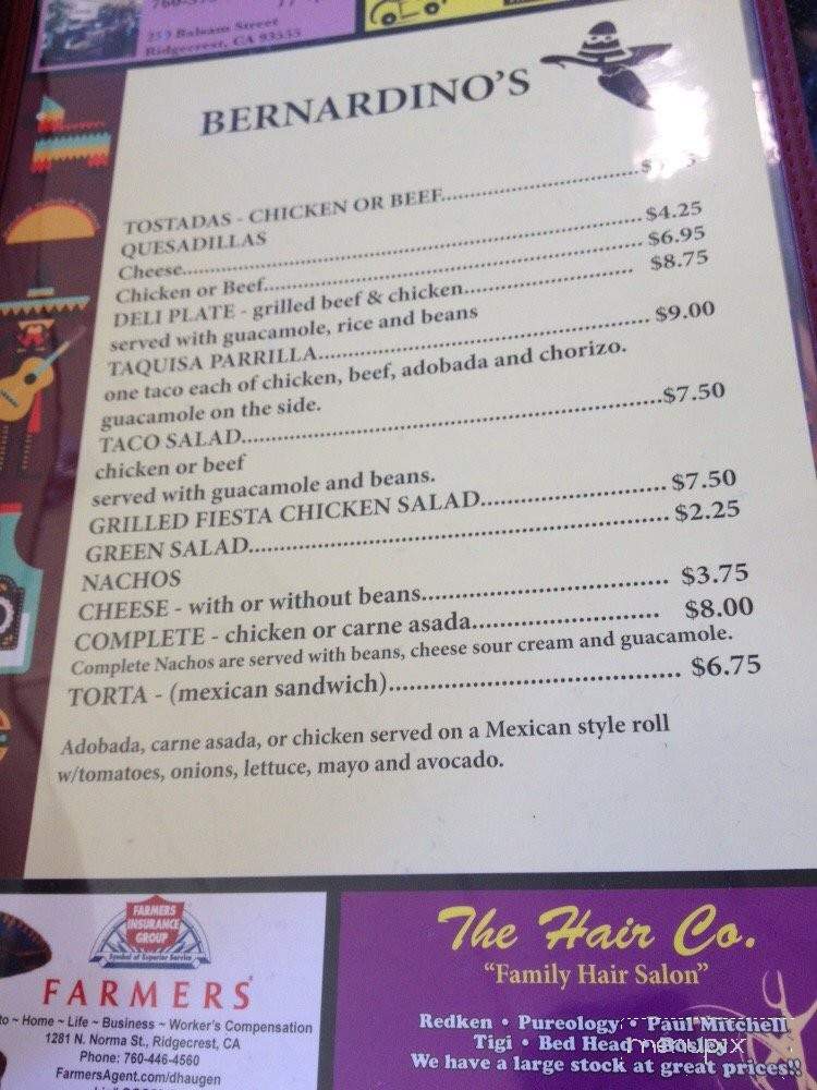 Bernardino's Taqueria - Lancaster, CA menu_pic