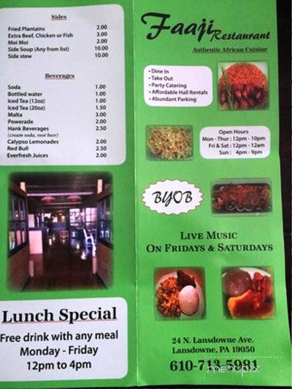 Faaji Restaurant - Lansdowne, PA menu_pic