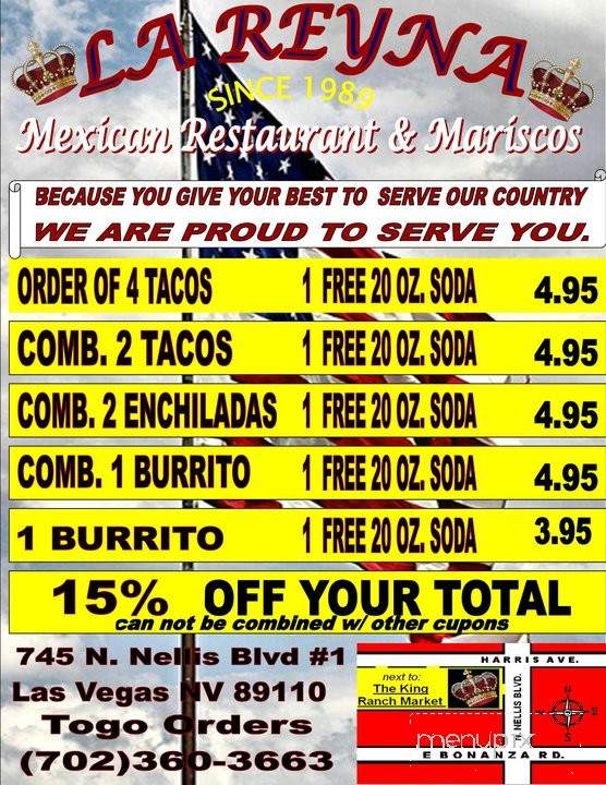 La Reyna Mexican Restaurant - Las Vegas, NV menu_pic
