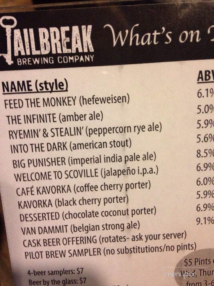 Jailbreak Brewing Company - Laurel, MD menu_pic